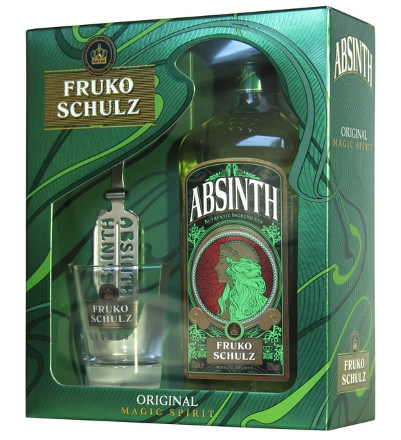 Абсент «Fruko Schulz Absinth» в подарочной упаковке, со стаканом и ложкой