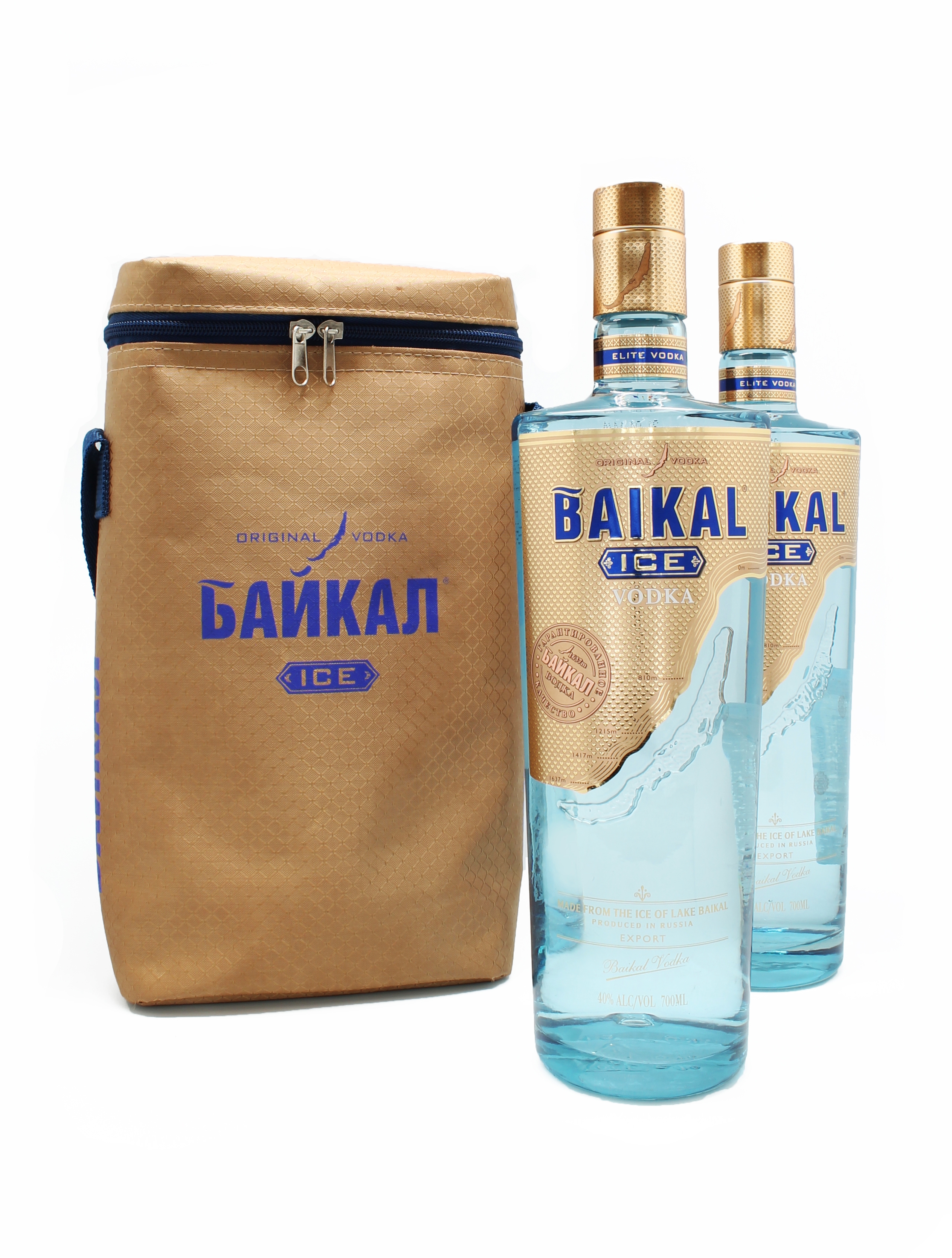 Набор из 2 бутылок водки «Байкал Айс» по 0,5 л и сумка-холодильник в подарок